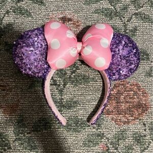 Minnie Mouse Ears Disneyland Disney Parks Headband Purple Sequin Pink Polka Dot